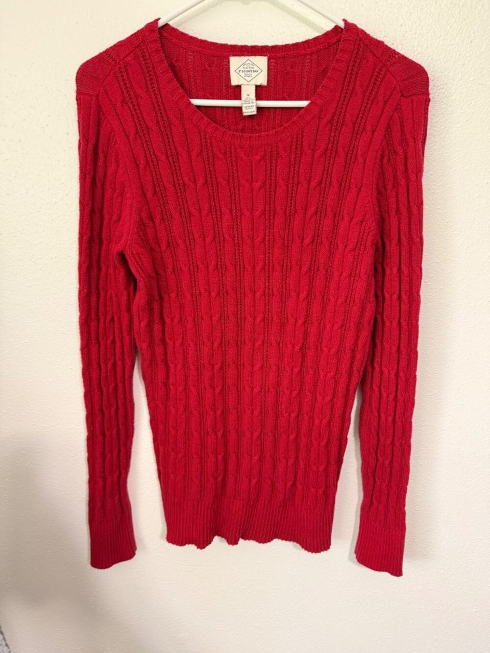 St. John's Bay Sweater Red Classic Cable Knit Womans M